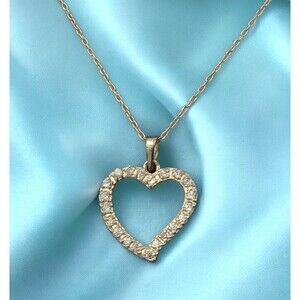 JCM 925 Sterling Silver Gold Tone CZ Floating Open Heart Pendant 18" Necklace